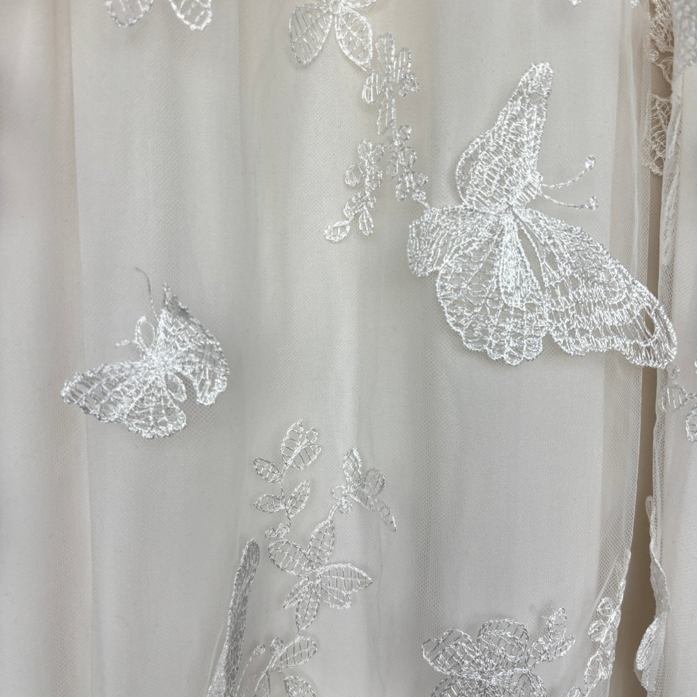 Whimsical Butterfly 3D Embroidered Hi-Low Slip Dress Ivory XL Boho Cottage Fairy - Picture 13 of 16